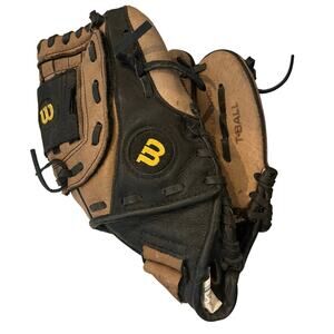 Wilson A450 Youth Baseball Glove Black Tan Leather MLB Logo